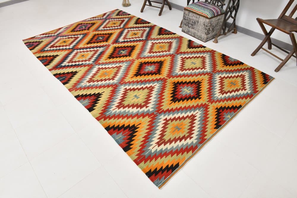 Kilim 178x295 cm, czerwony, beżowy, wełna, lata 70. - 213091