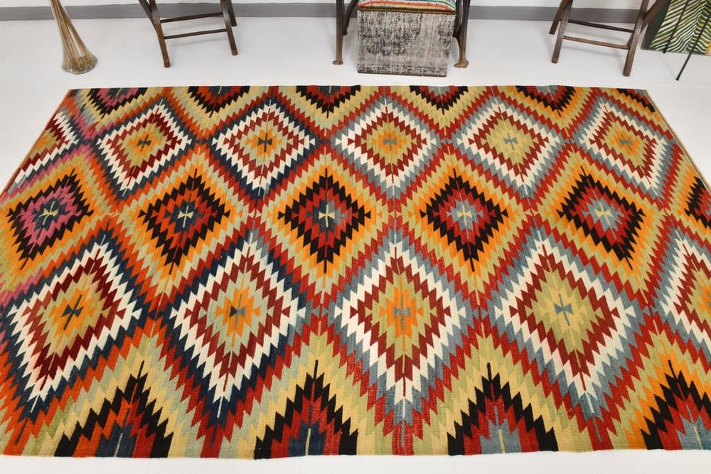 Kilim 178x295 cm, czerwony, beżowy, wełna, lata 70. - 213092