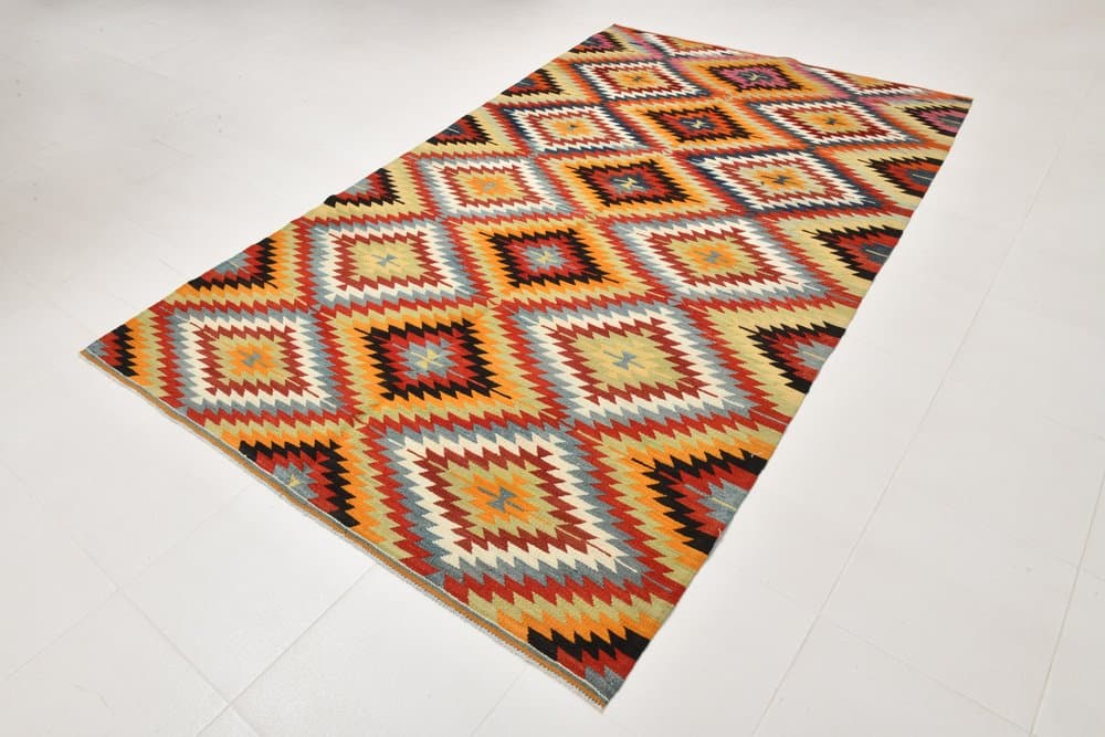 Kilim 178x295 cm, czerwony, beżowy, wełna, lata 70. - 213090