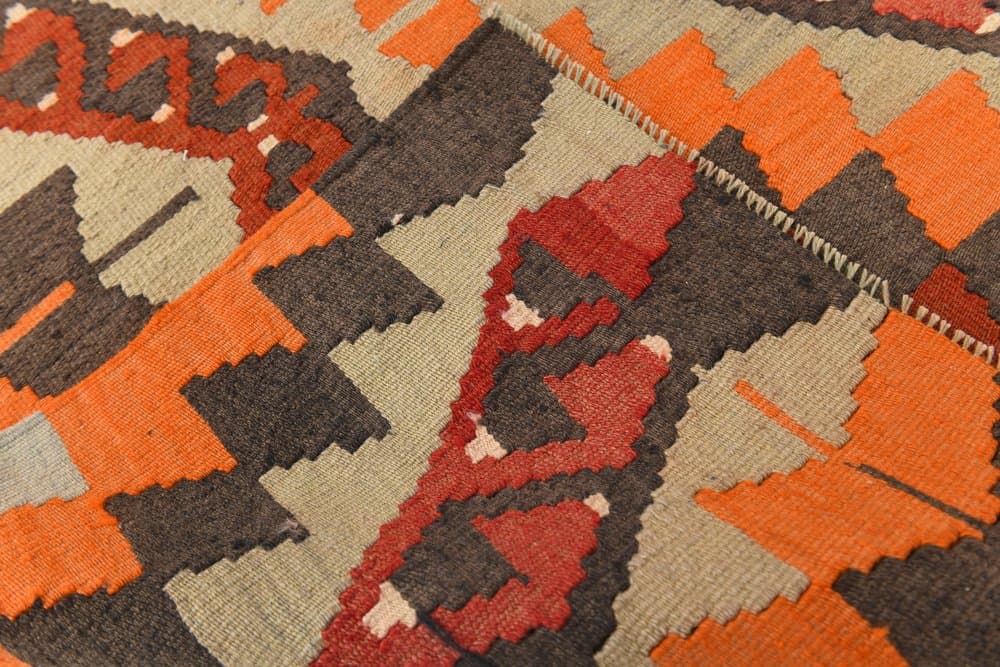 Kilim 178x267 cm, pomarańczowy, brązowy, wełna, lata 70. - 213076