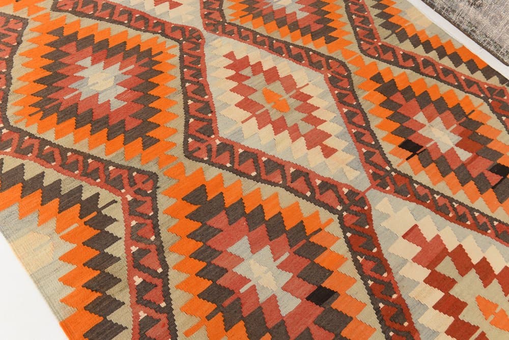 Kilim 178x267 cm, pomarańczowy, brązowy, wełna, lata 70. - 213079