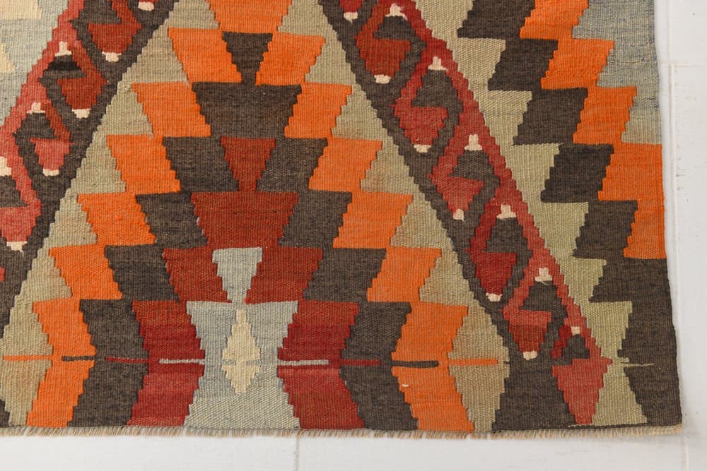 Kilim 178x267 cm, pomarańczowy, brązowy, wełna, lata 70. - 213083