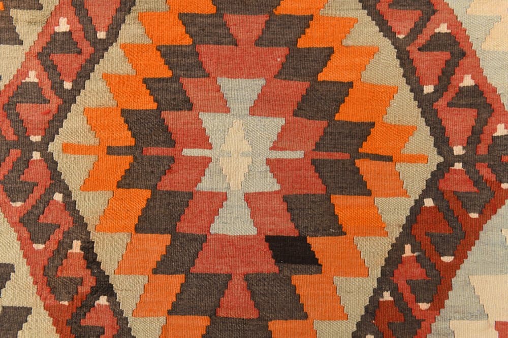 Kilim 178x267 cm, pomarańczowy, brązowy, wełna, lata 70. - 213085
