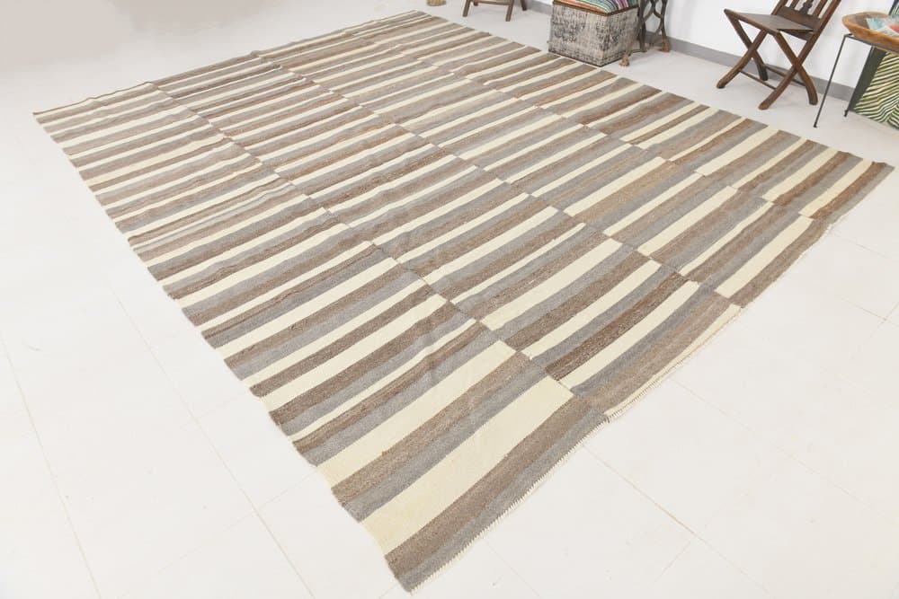 Kilim 306x385 cm, beżowy, wełna, lata 70. - 213219