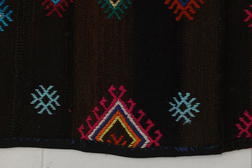 Kilim 252x171 cm, brązowy, różowy, wełna, lata 70. - 213319