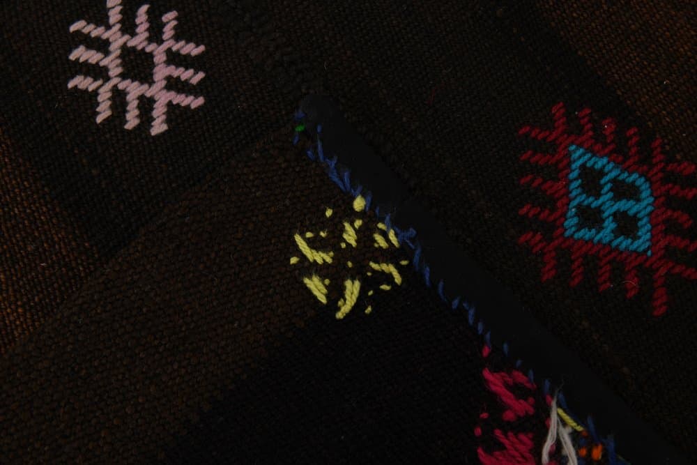 Kilim 252x171 cm, brązowy, różowy, wełna, lata 70. - 213312