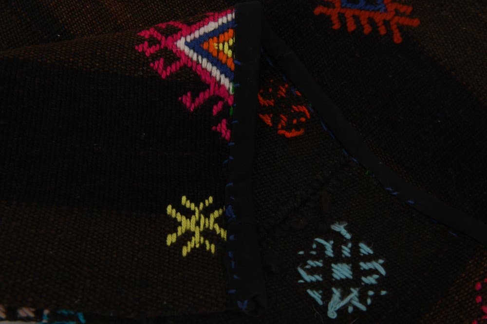 Kilim 252x171 cm, brązowy, różowy, wełna, lata 70. - 213311