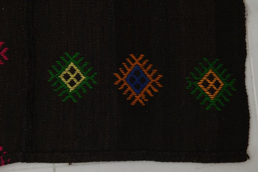 Kilim 252x171 cm, brązowy, różowy, wełna, lata 70. - 213320