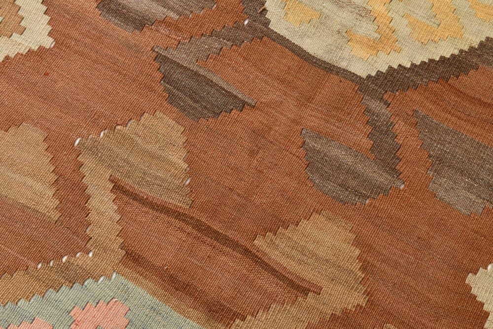 Kilim 174x398 cm, brązowy, różowy, wełna, lata 70. - 213278