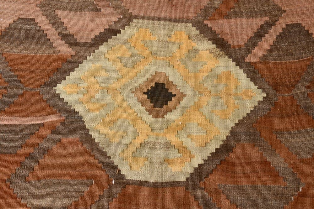 Kilim 174x398 cm, brązowy, różowy, wełna, lata 70. - 213283