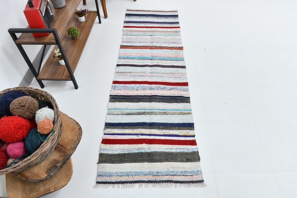 Chodnik 235x71 cm, biały, wełna, lata 70. - 213236