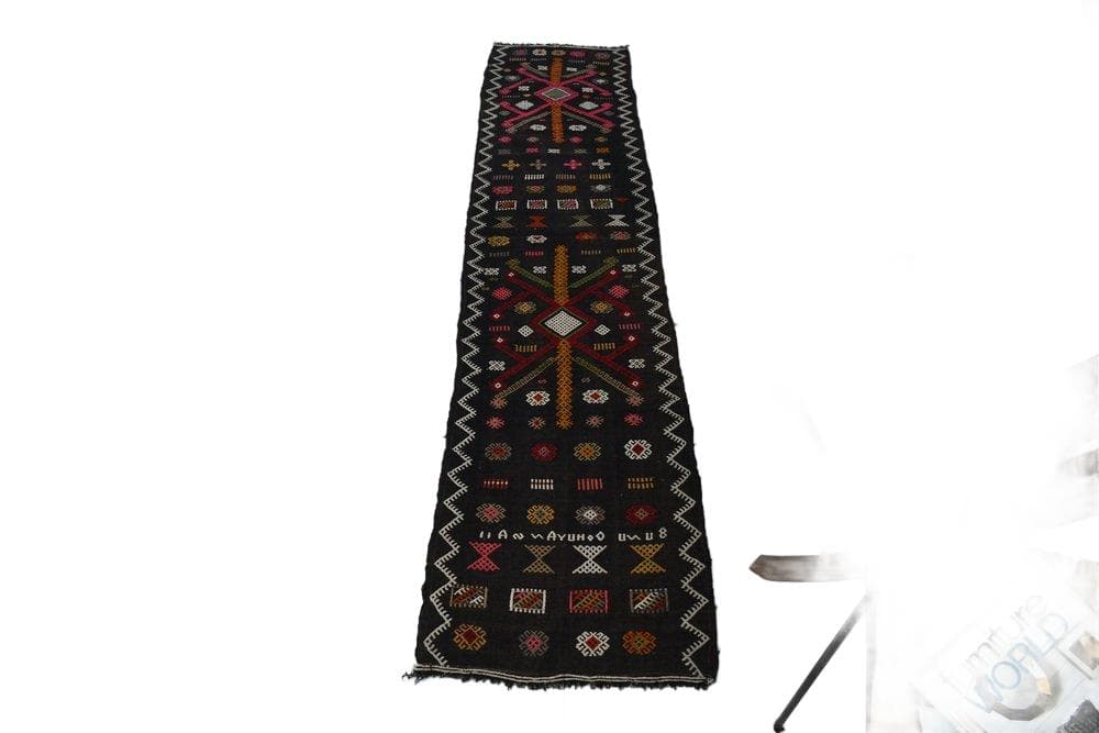 Chodnik 245x54 cm, czerwony, różowy, wełna, lata 70.