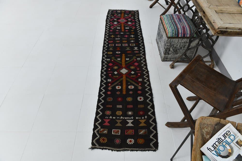 Chodnik 245x54 cm, czerwony, różowy, wełna, lata 70. - 213555