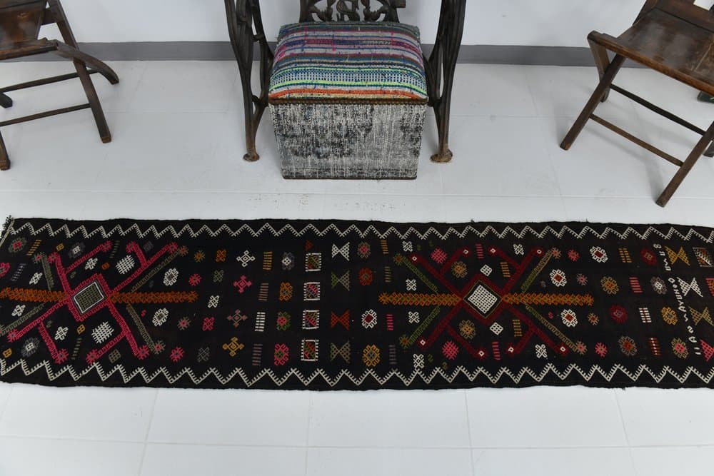 Chodnik 245x54 cm, czerwony, różowy, wełna, lata 70. - 213556