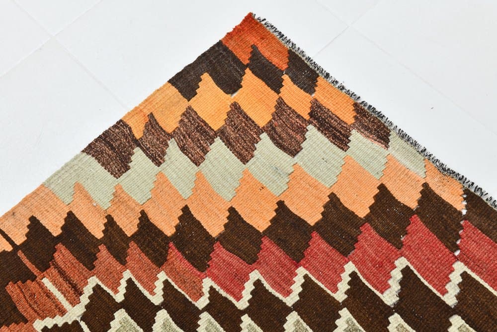 Kilim 225x176 cm, brązowy, czerwony, wełna, lata 70. - 213537