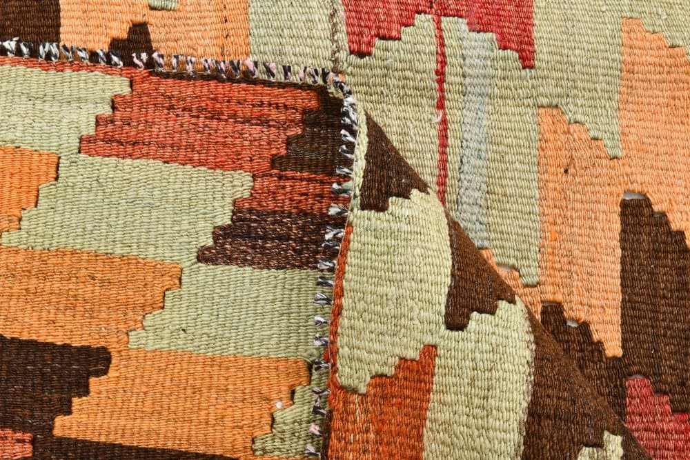 Kilim 225x176 cm, brązowy, czerwony, wełna, lata 70. - 213527