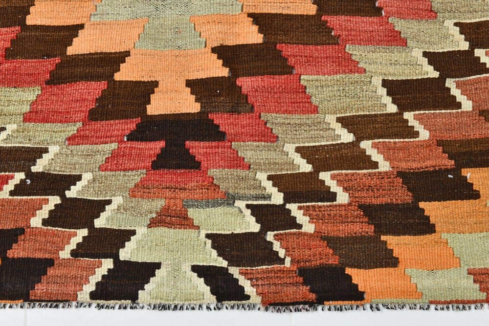Kilim 225x176 cm, brązowy, czerwony, wełna, lata 70. - 213535