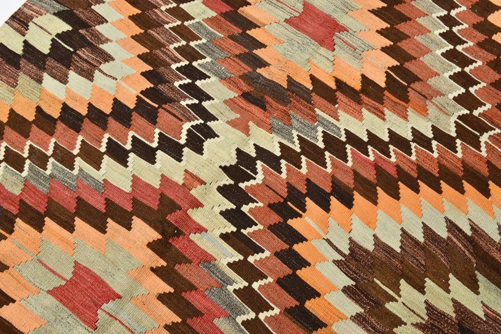 Kilim 225x176 cm, brązowy, czerwony, wełna, lata 70. - 213532