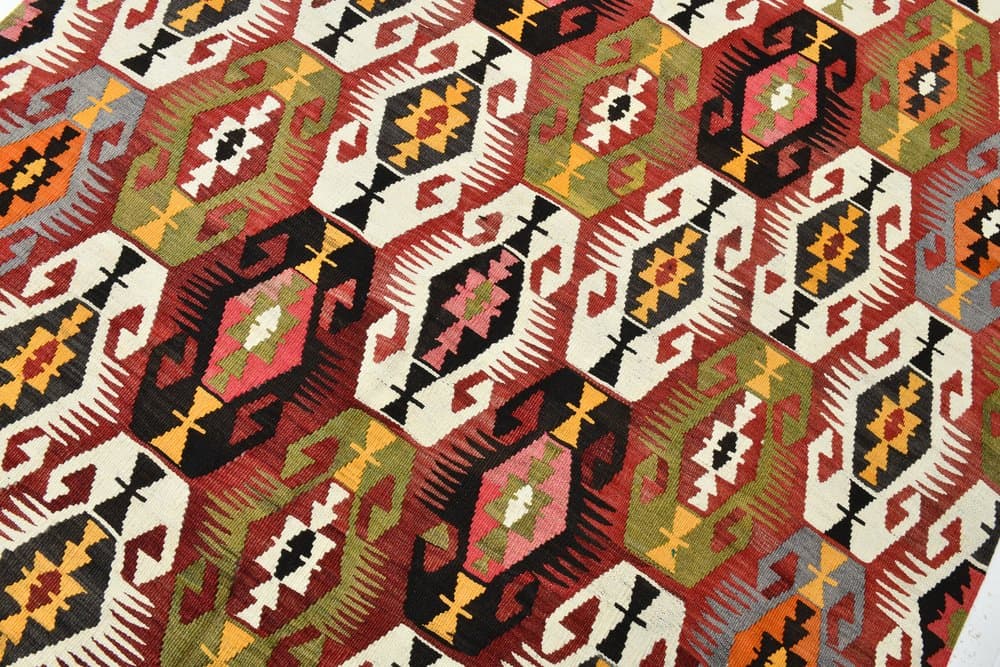 Rug 196x329 cm, red, green, wool, 1970s - 213519