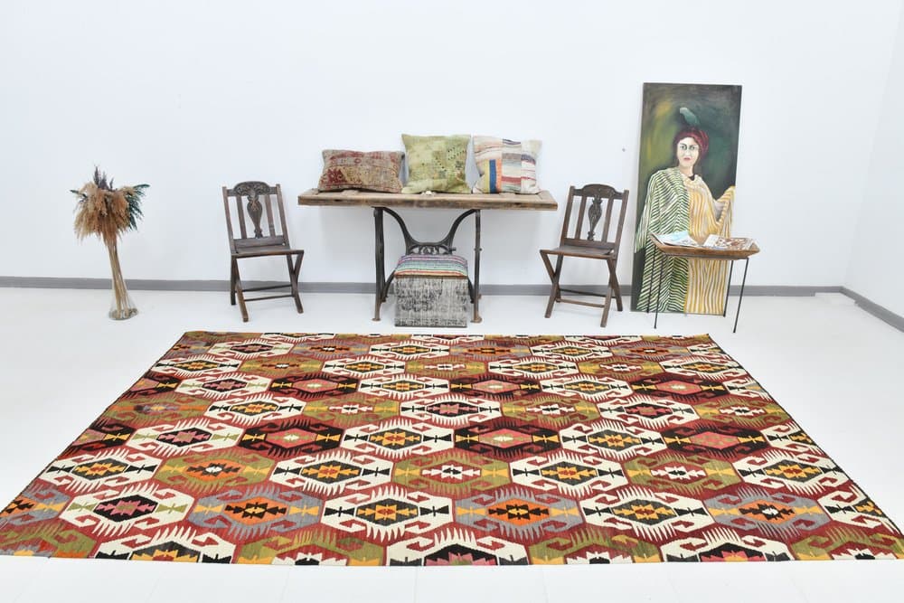 Rug 196x329 cm, red, green, wool, 1970s - 213518