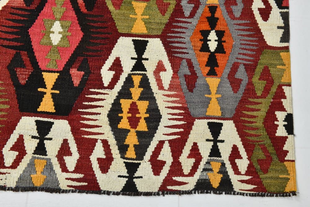 Rug 196x329 cm, red, green, wool, 1970s - 213523