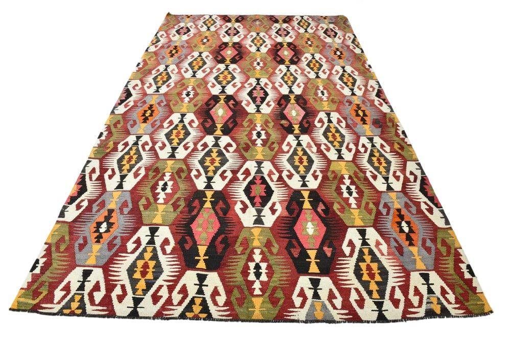 Rug 196x329 cm, red, green, wool, 1970s