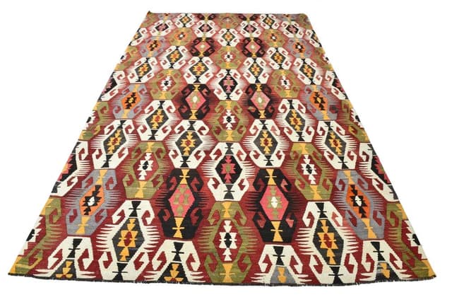 Rug 196x329 cm, red, green, wool, 1970s - DIMENSION