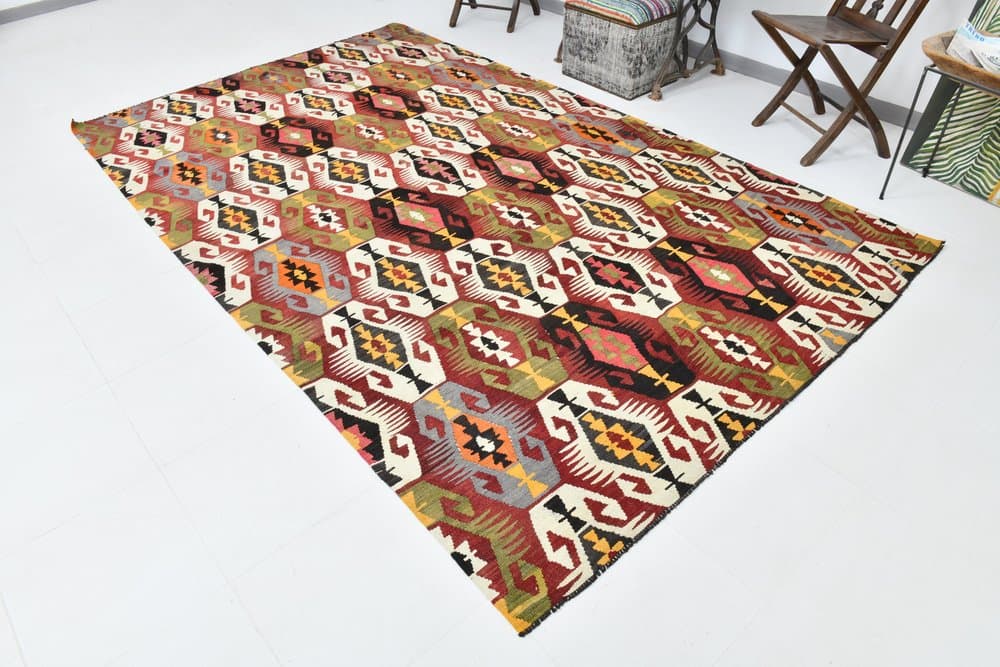 Rug 196x329 cm, red, green, wool, 1970s - 213513