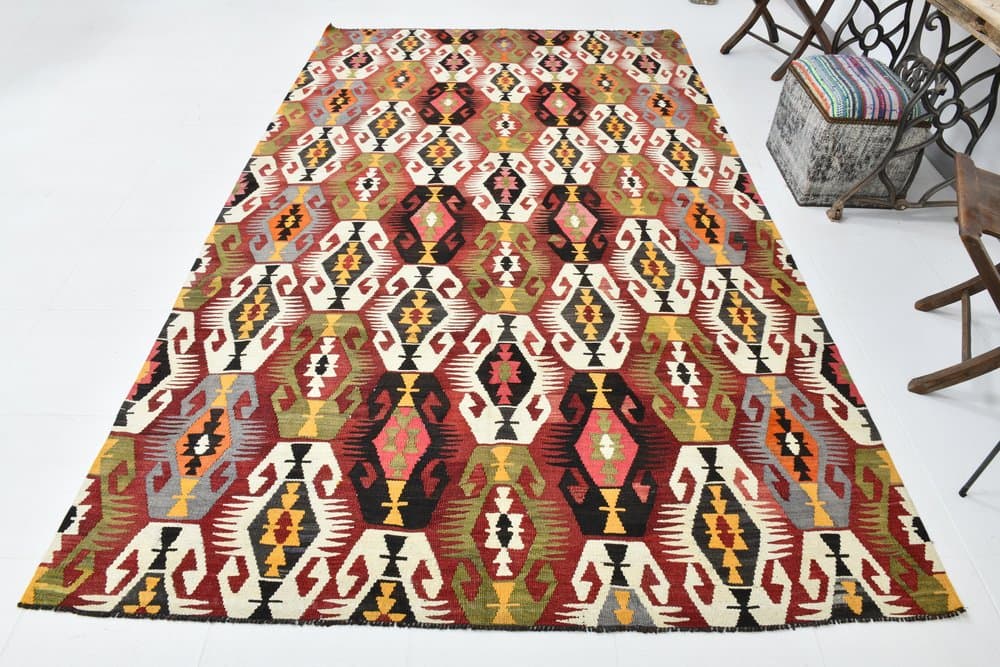 Rug 196x329 cm, red, green, wool, 1970s - 213516
