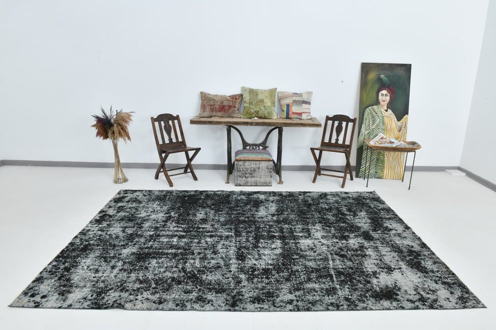 Rug 205x308 cm, black, grey, wool, 1960s - 213508