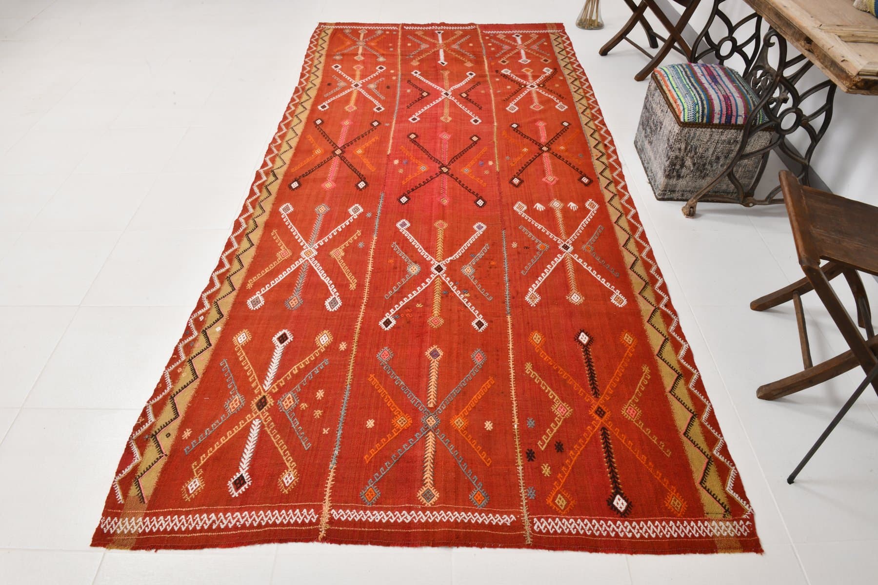 Rug 158x340 cm, Red, Wool, 1970s - 213490