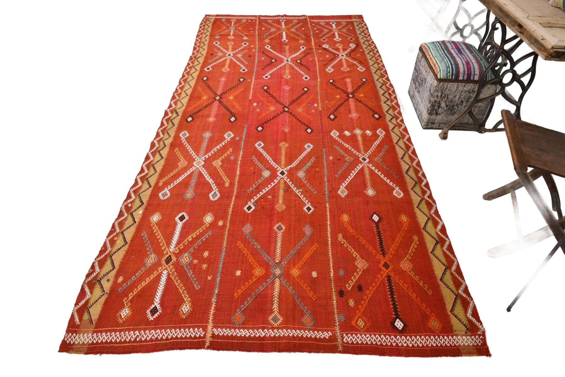 Rug 158x340 cm, Red, Wool, 1970s - 213486