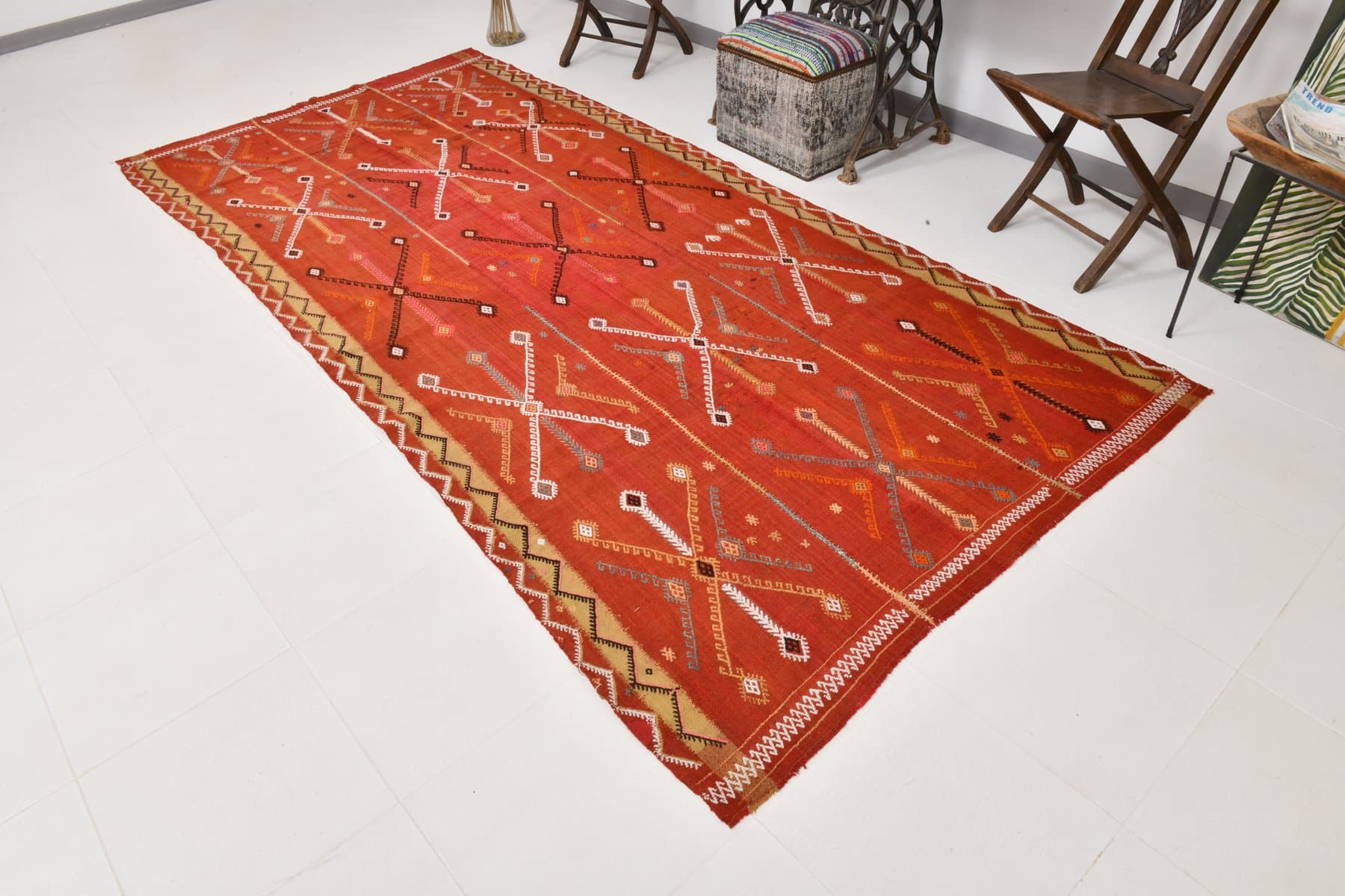 Rug 158x340 cm, Red, Wool, 1970s - 213491