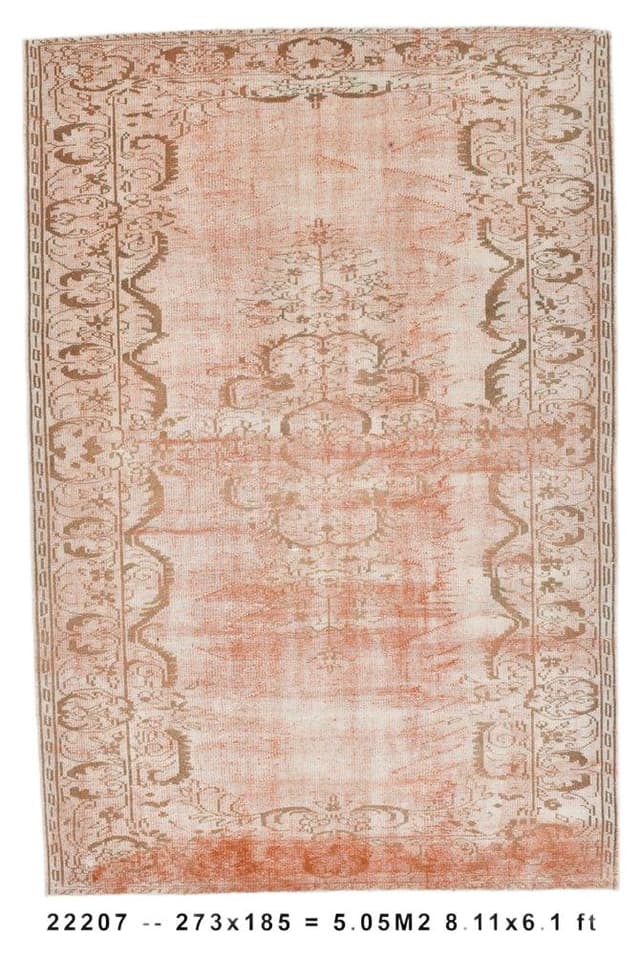Rug 185x273 cm, pink, wool, Turkey, 1970s. - DIMENSION