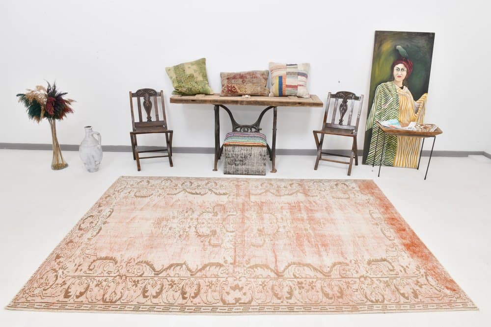 Rug 185x273 cm, pink, wool, Turkey, 1970s. - 213482