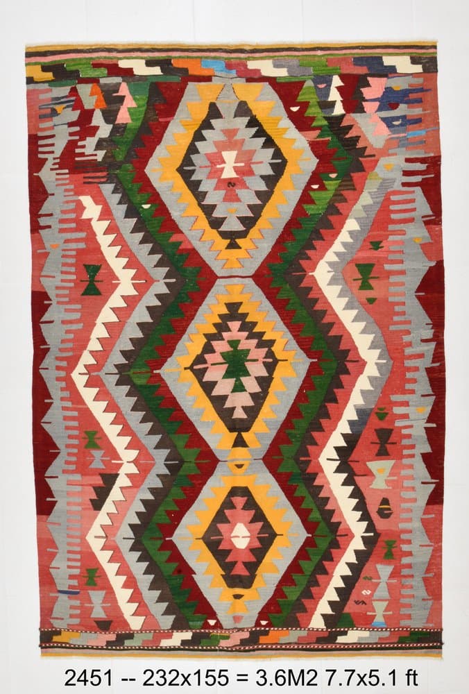 Kilim 232x155 cm, beżowy, wełna, Turcja, lata 60. - 213457