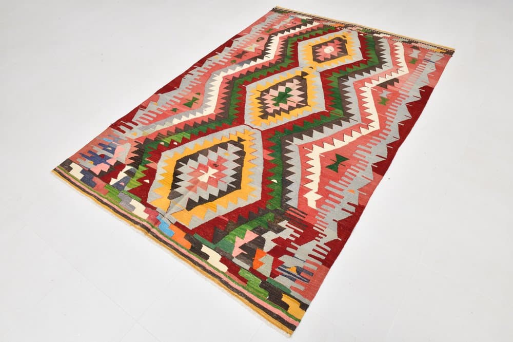 Kilim 232x155 cm, beżowy, wełna, Turcja, lata 60. - 213454