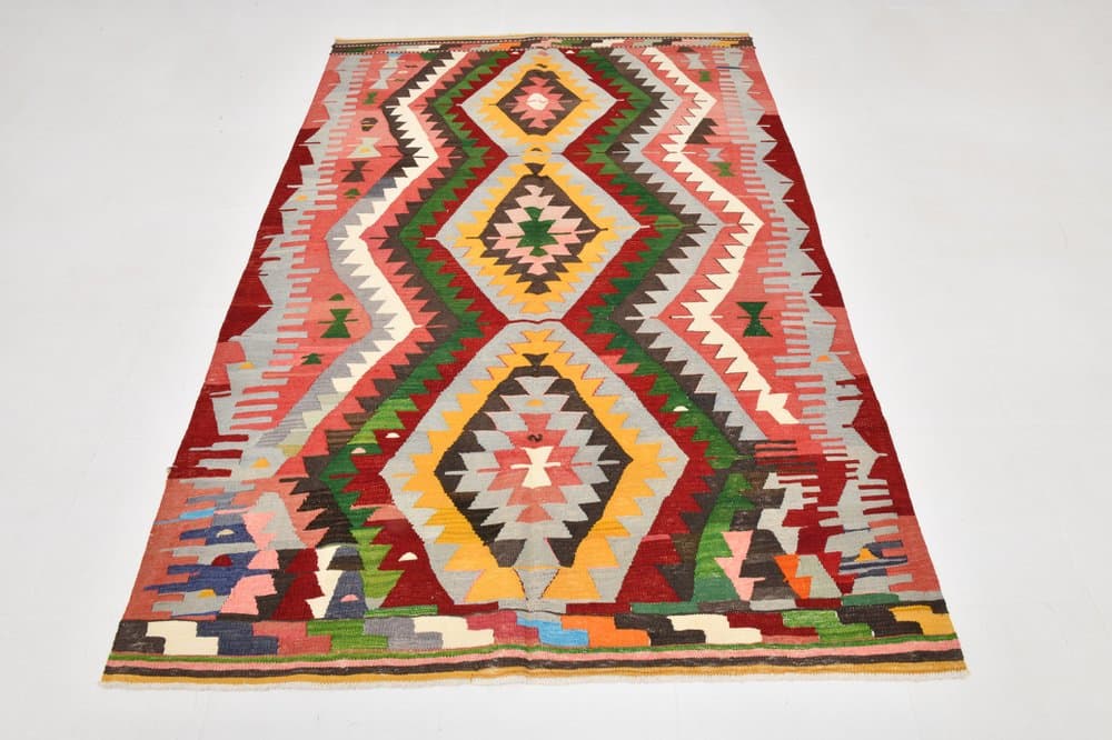 Kilim 232x155 cm, beżowy, wełna, Turcja, lata 60. - 213451