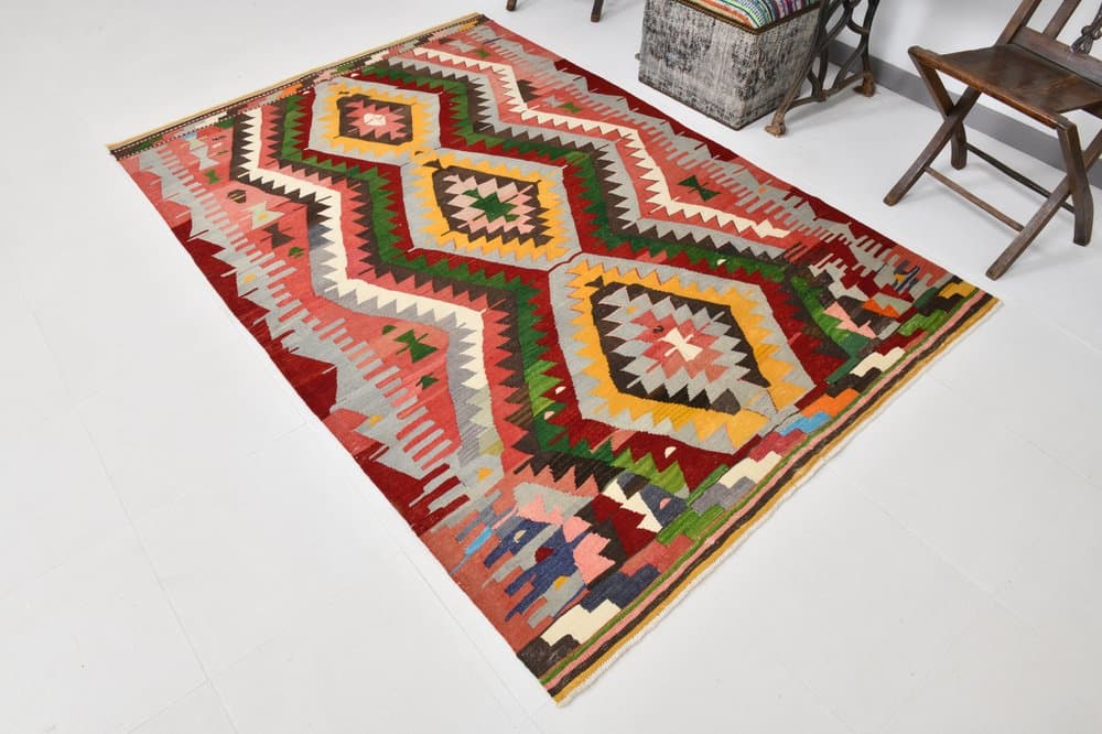 Kilim 232x155 cm, beżowy, wełna, Turcja, lata 60. - 213453