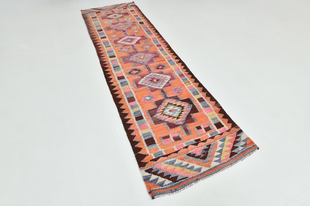 Runner Kilim Rug 303x82 cm, pink, beige, wool, Turkey, 1970s - 213570