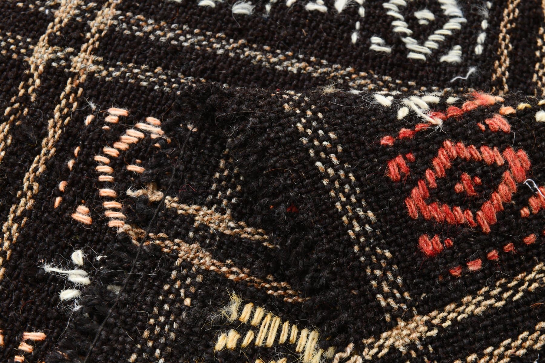 Kilim 151x267 cm, czarny, czerwony, wełna, Turcja, lata 60. - 214120