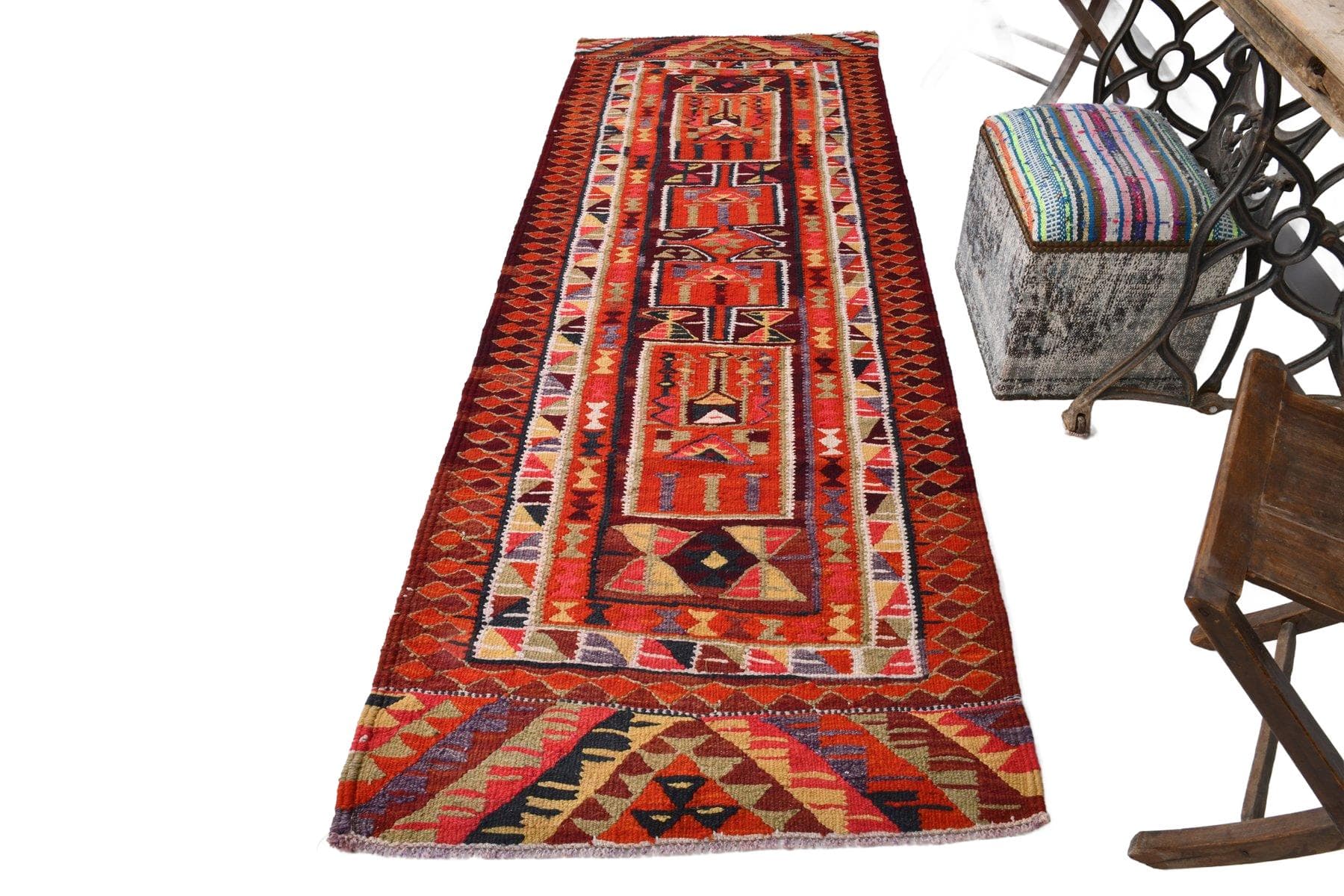 Chodnik kilim 275x96 cm, czerwony, wełna, Turcja, lata 60. - 214097