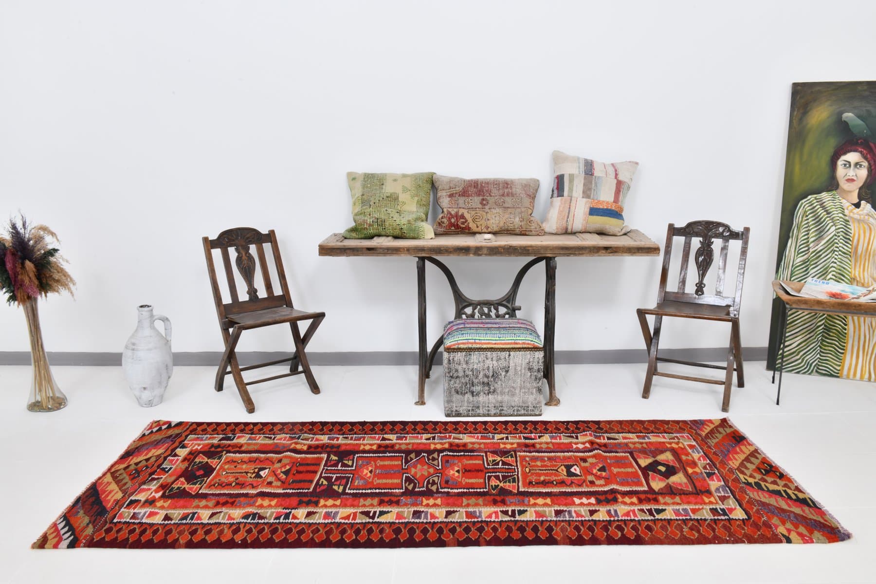 Chodnik kilim 275x96 cm, czerwony, wełna, Turcja, lata 60. - 214098