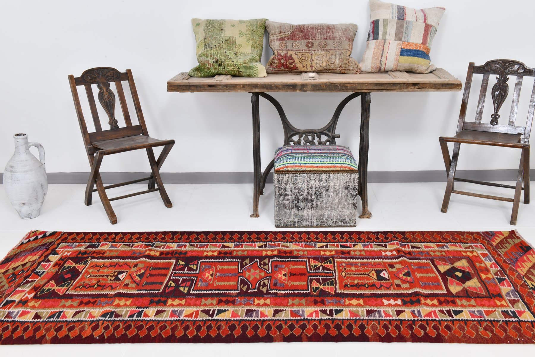 Chodnik kilim 275x96 cm, czerwony, wełna, Turcja, lata 60. - 214102