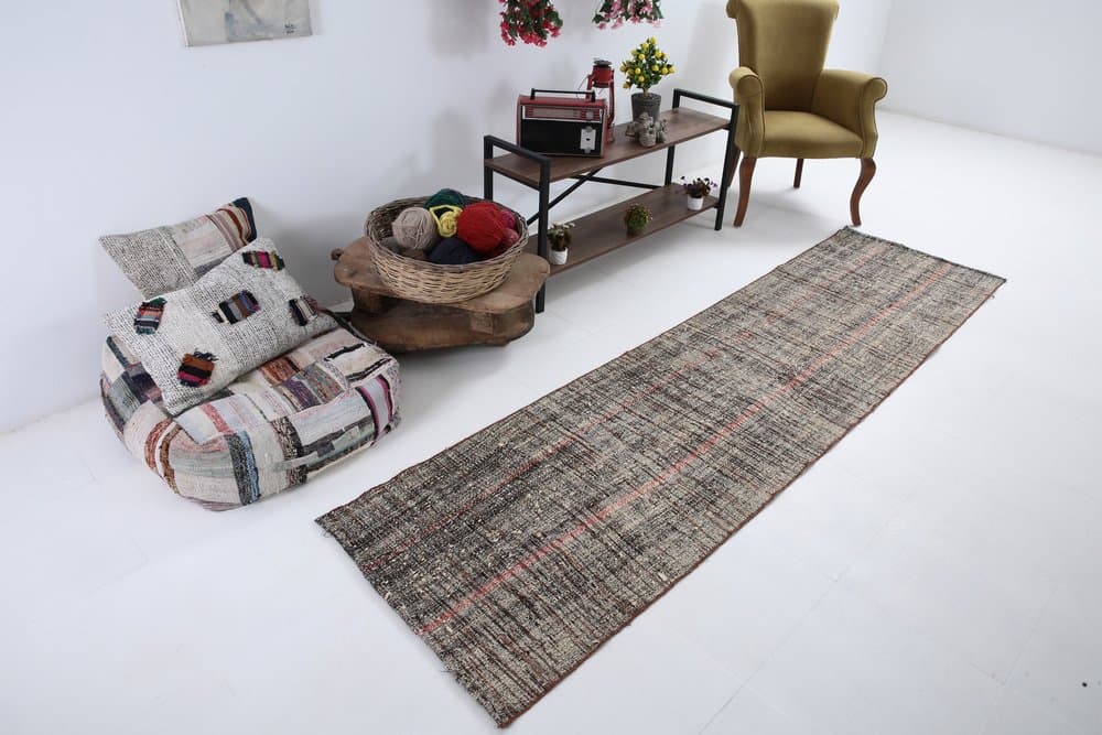 Chodnik 289x77 cm, szary, wełna, Turcja, lata 80. - 214051