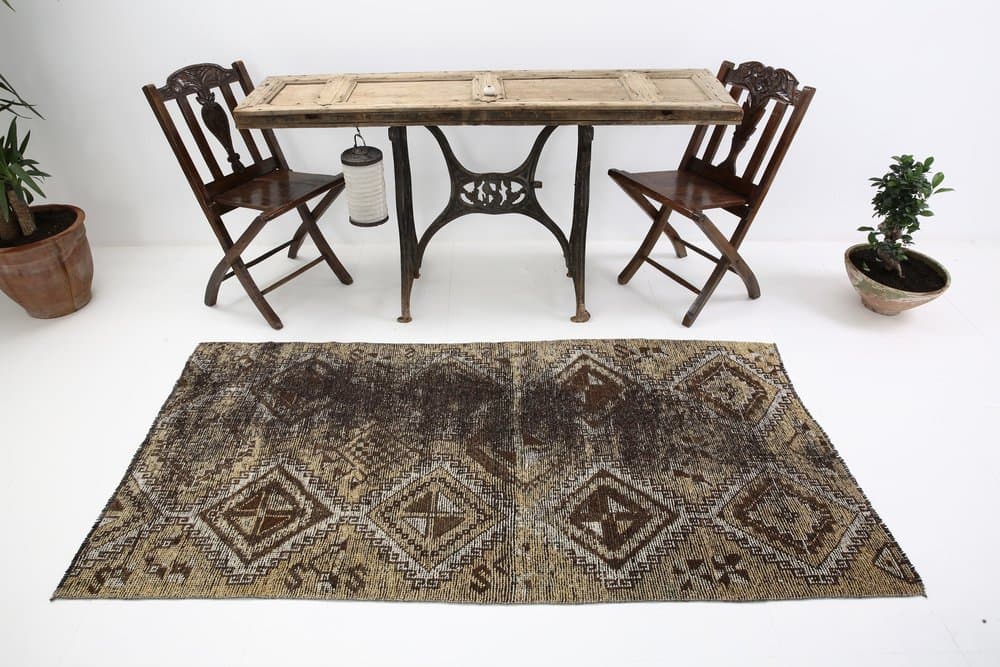 Rug 209x104 cm, beige, wool, Turkey, 1950s. - 214040