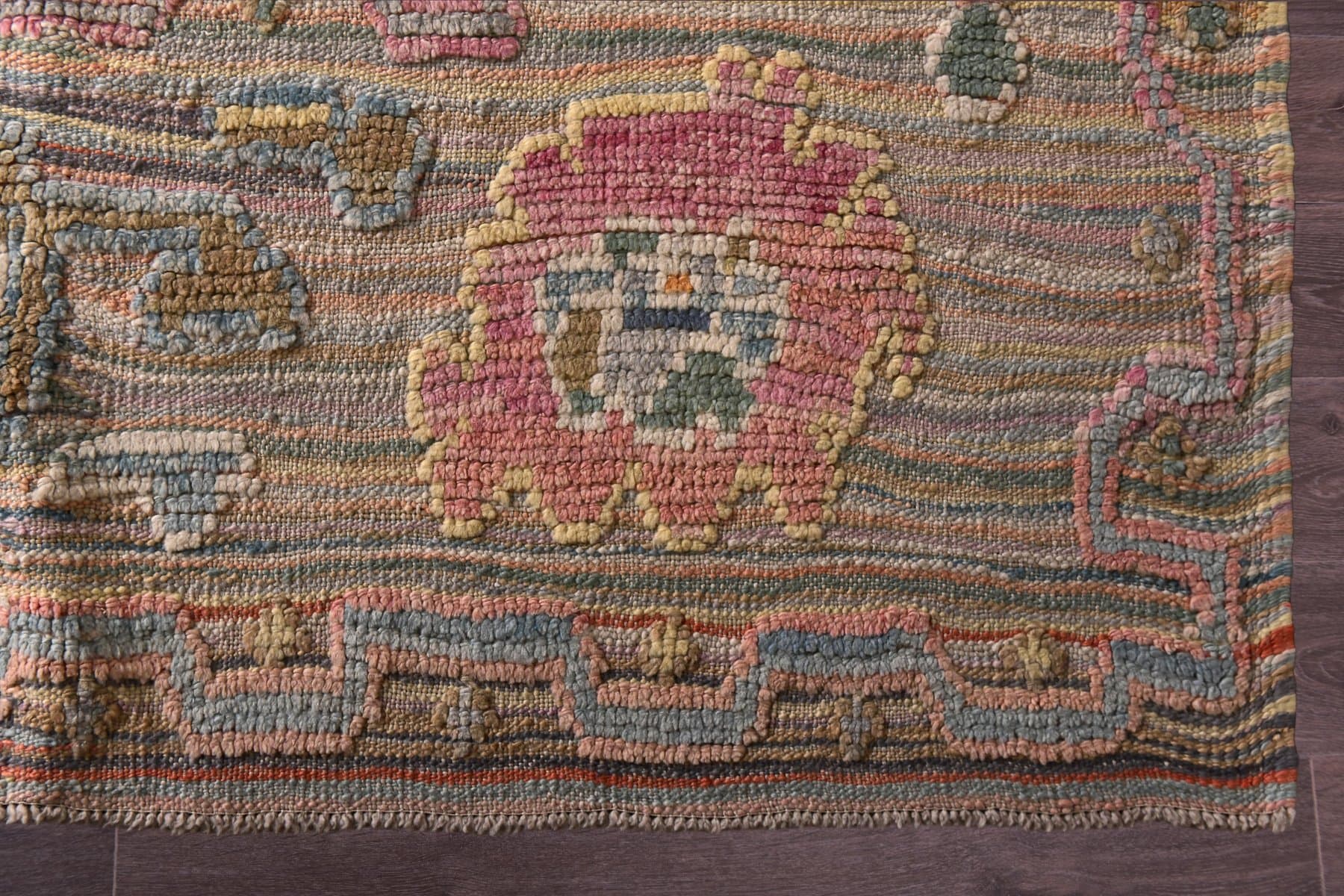 Dywan Oushak 429x319 cm, niebieski, beżowy, wełna, Turcja, lata 70. - 213982