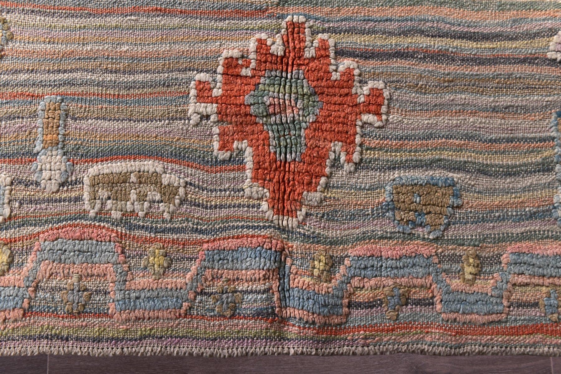 Dywan Oushak 429x319 cm, niebieski, beżowy, wełna, Turcja, lata 70. - 213981