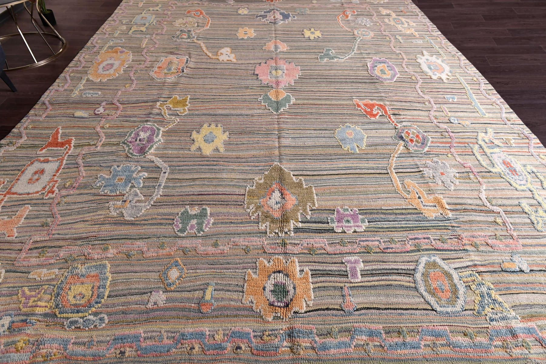 Dywan Oushak 429x319 cm, niebieski, beżowy, wełna, Turcja, lata 70. - 213976