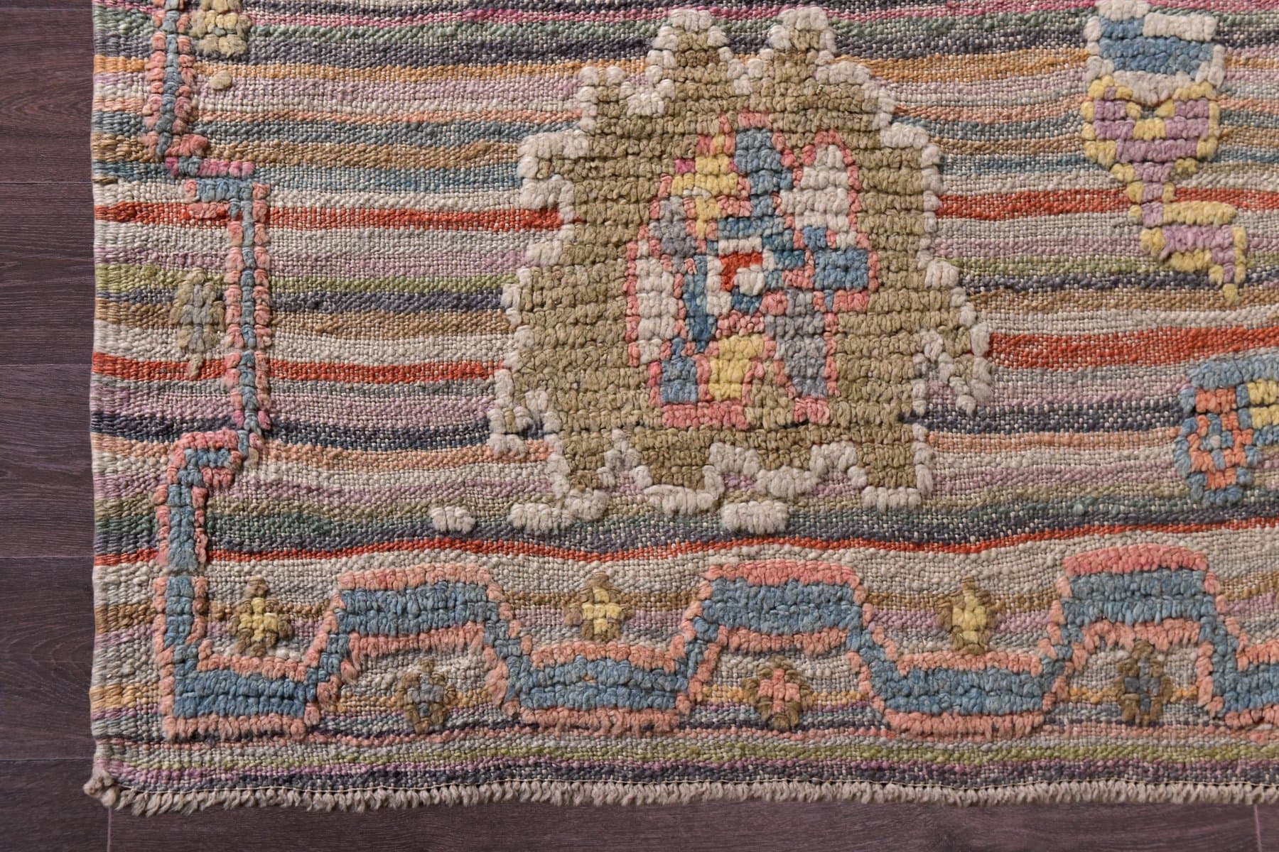 Dywan Oushak 429x319 cm, niebieski, beżowy, wełna, Turcja, lata 70. - 213980